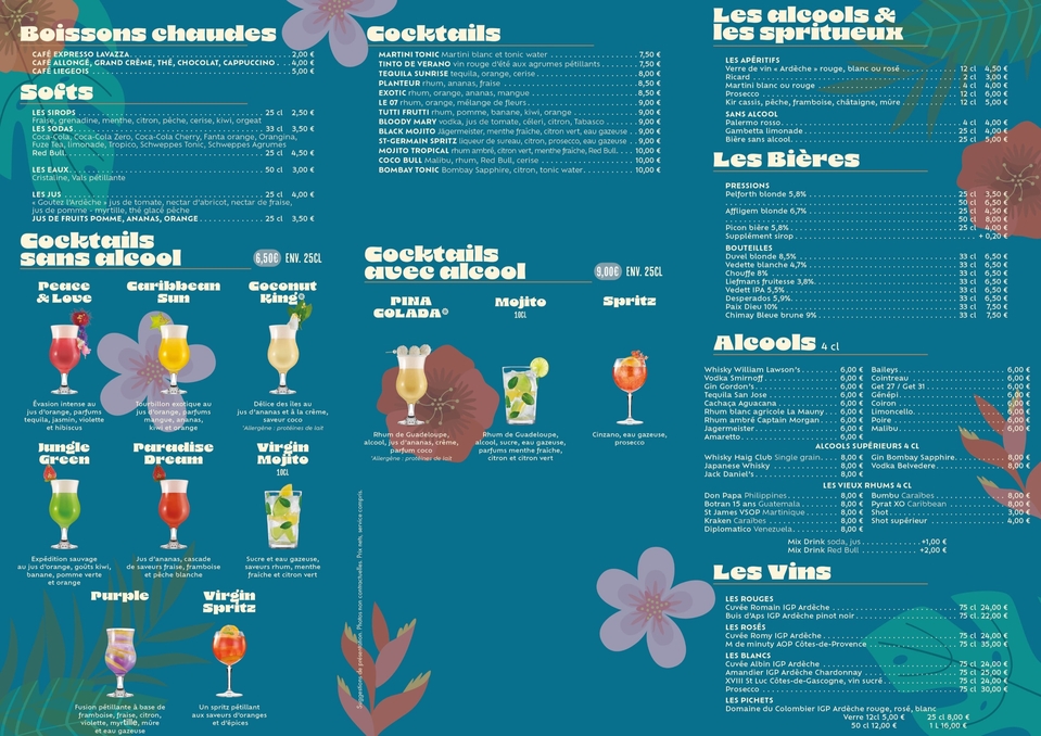 Photo menu boisson